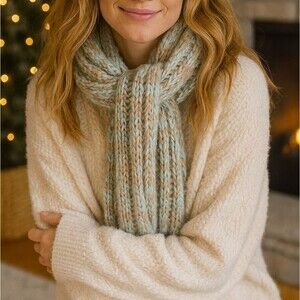 Aeropostale Scarf 80x12 Mint Green Light Brown Fuzzy Warm Utility Cottagecore